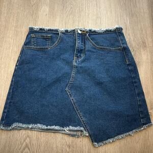 Superdown asymmetrical denim mini skirt